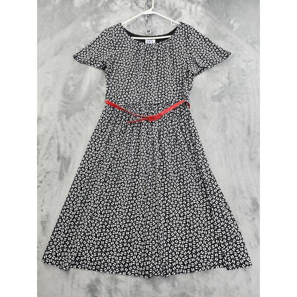 Vintage BFA Classics Flutter Sleeve Blouson Belted Dress Size PS Black White Red - Picture 1 of 8